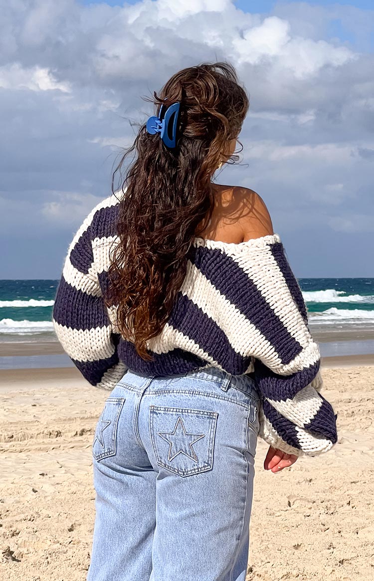 Delvey Navy Striped Chunky Knit Sweater Image