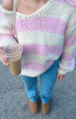 Delvey Pink Striped Chunky Knit Sweater Image