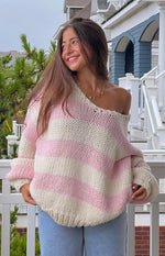 Delvey Pink Striped Chunky Knit Sweater Image