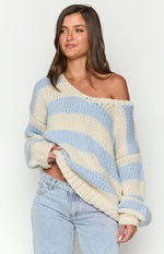 Delvey Light Blue Striped Chunky Knit Sweater Image