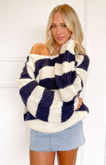 Delvey Navy Striped Chunky Knit Sweater Image