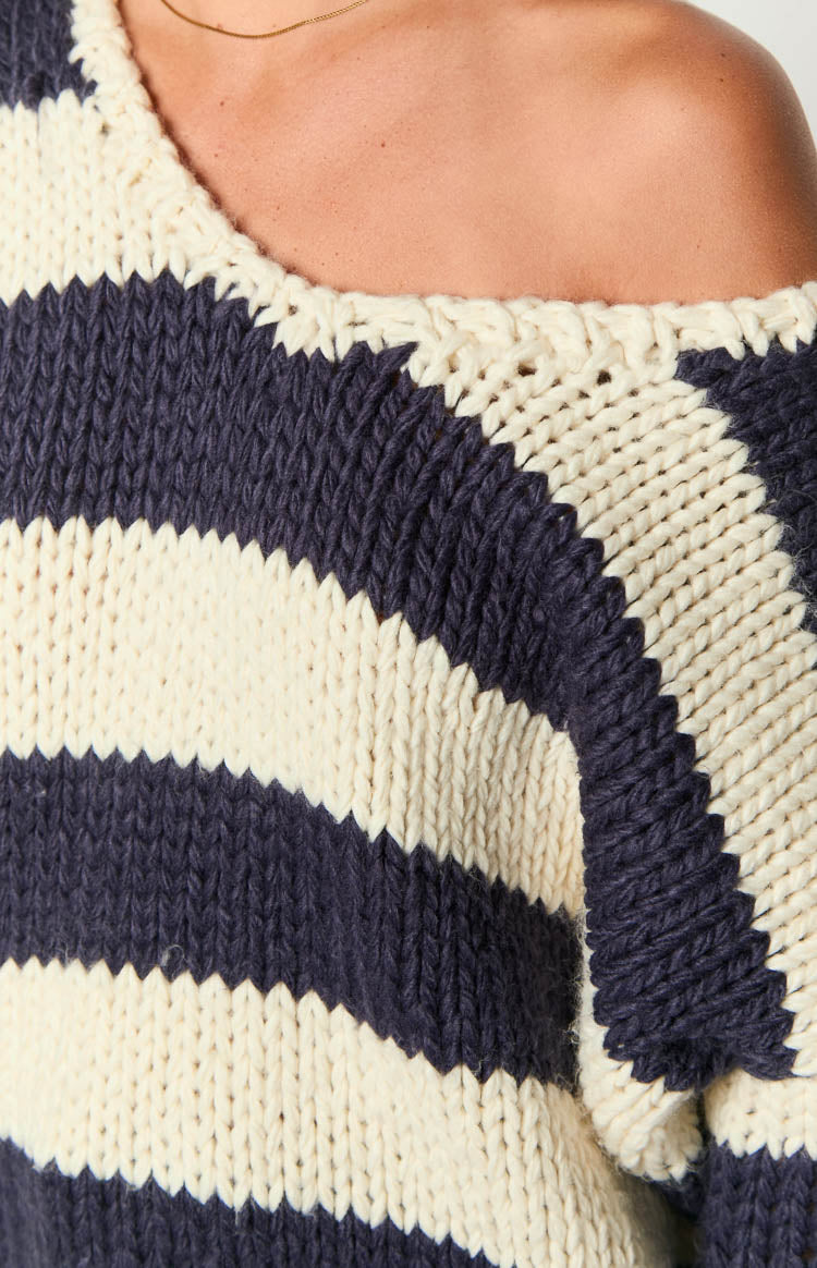 Delvey Navy Striped Chunky Knit Sweater Image