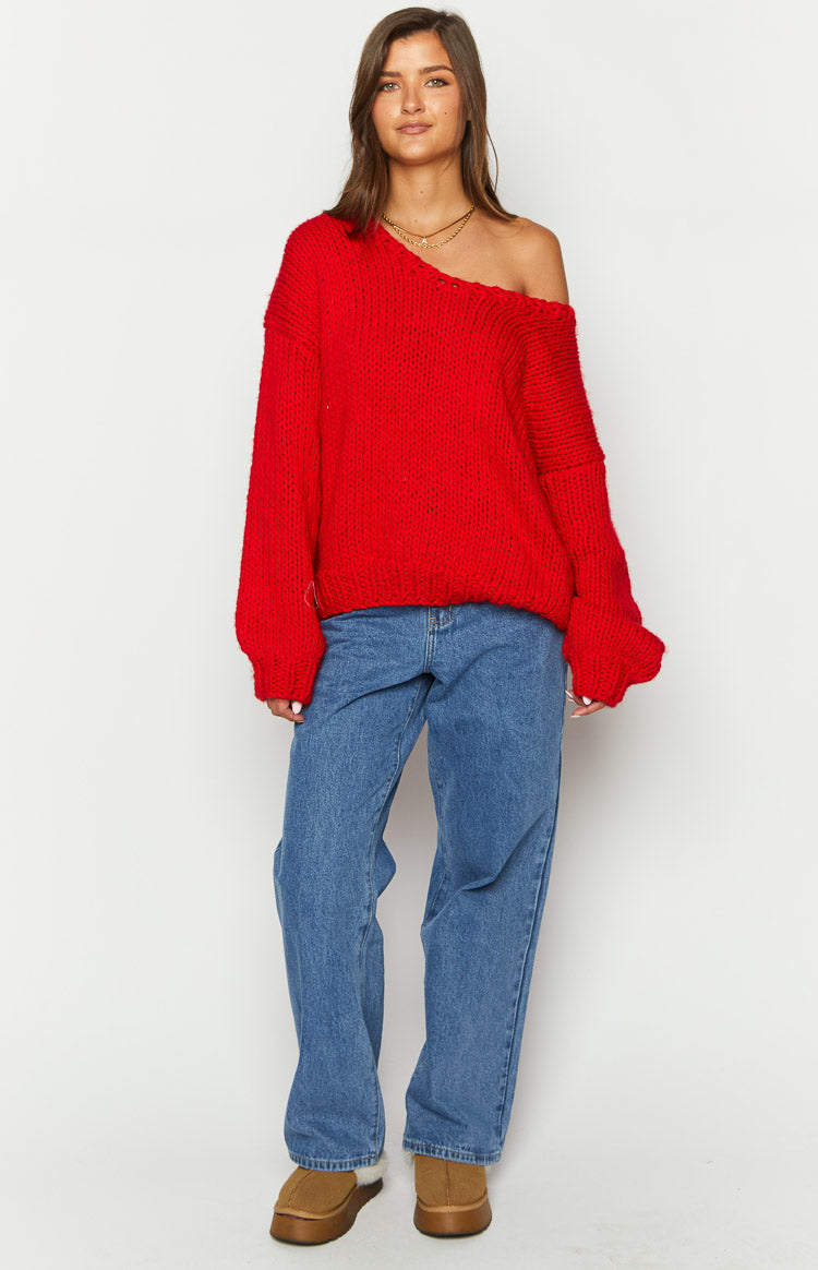 Delvey Red Chunky Knit Sweater Image