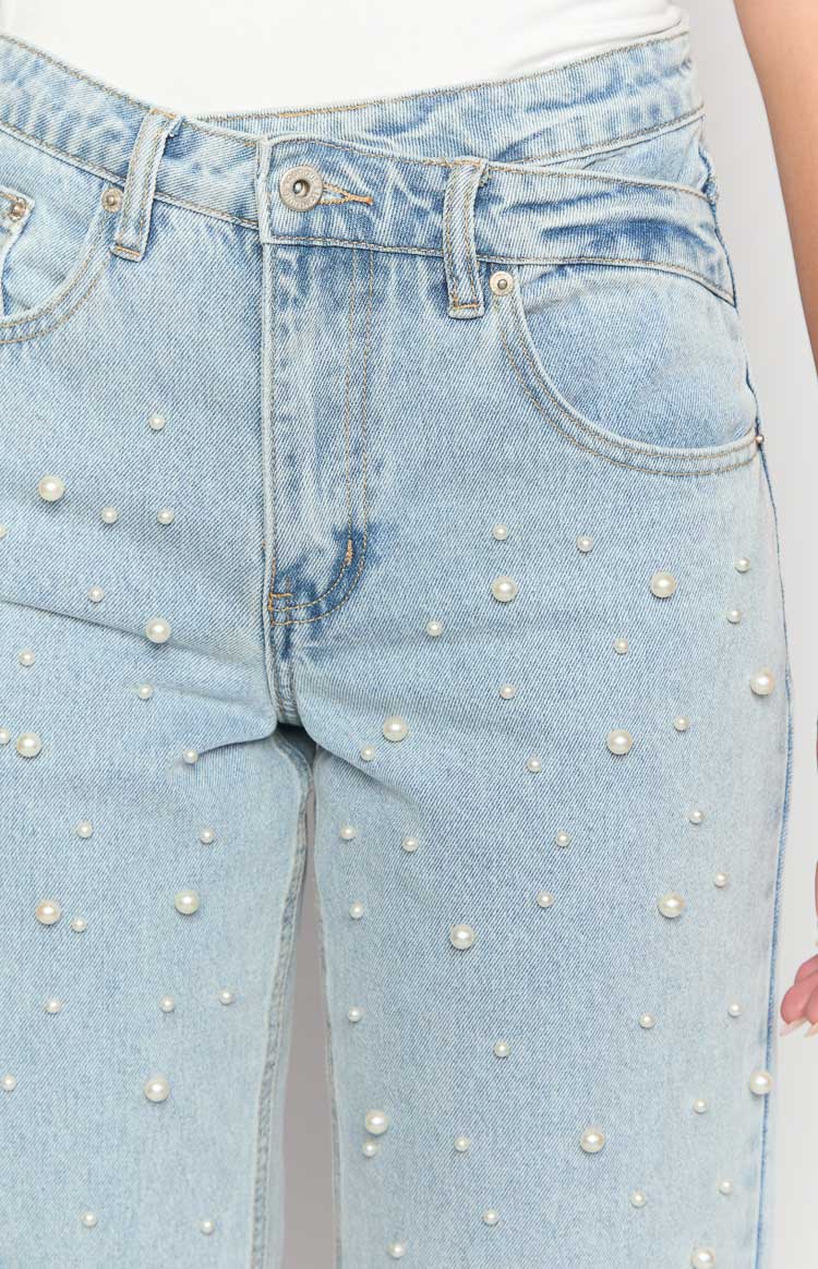 Denim Dazzle Pearl Light Wash High Waisted Jeans Image