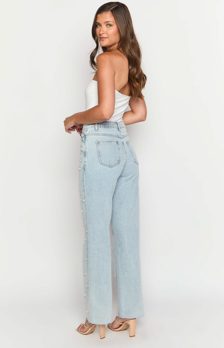 Denim Dazzle Pearl Light Wash High Waisted Jeans Image