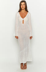 Destinations White Crochet Long Sleeve Maxi Dress Image