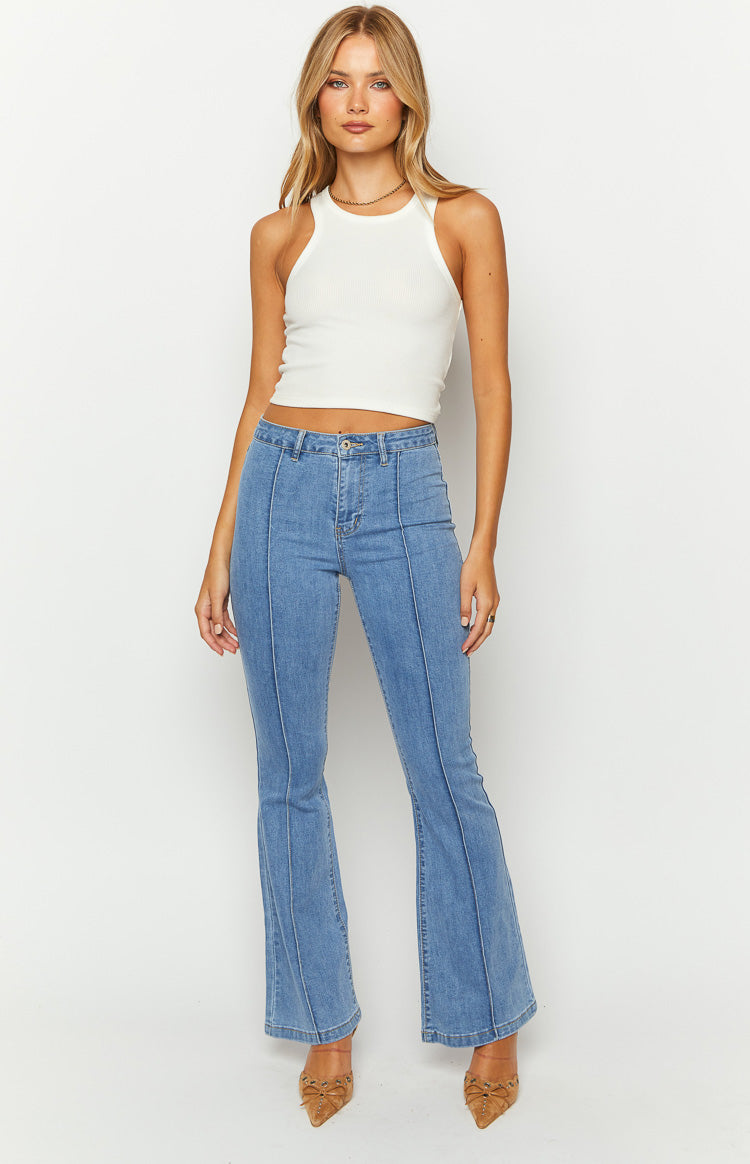 Elowen Mid Wash Flared Denim Jeans Image