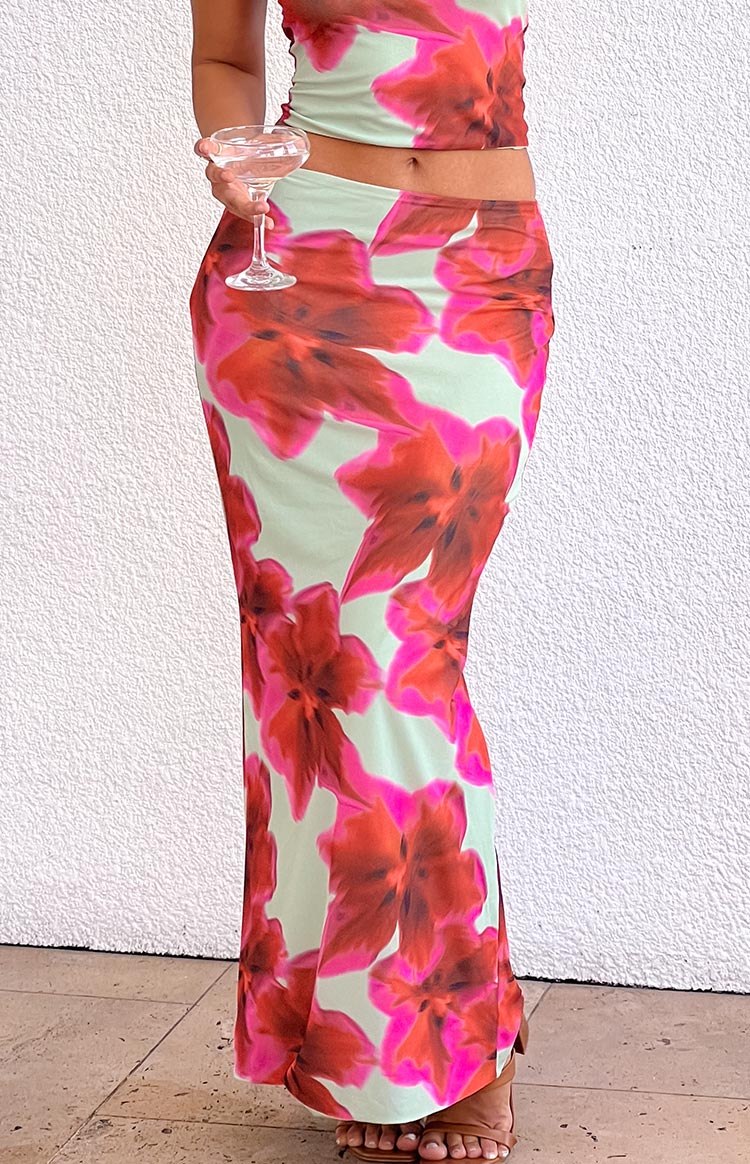 Elsa Green Floral Maxi Skirt Image