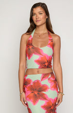Elsa Green Floral Halter Top Image