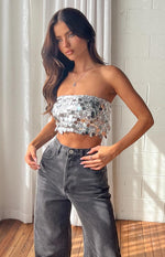 Emiko Silver Sequin Crop Top Image