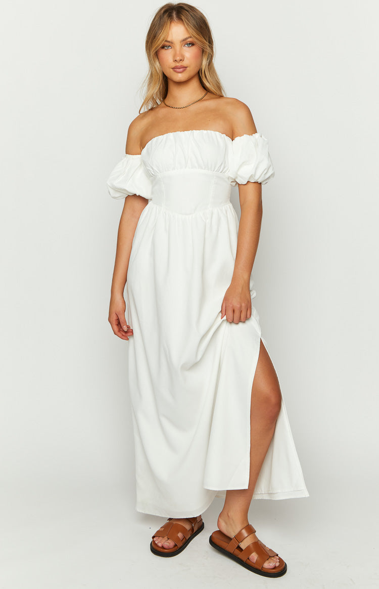 Evander White Off The Shoulder Maxi Dress Beginning Boutique