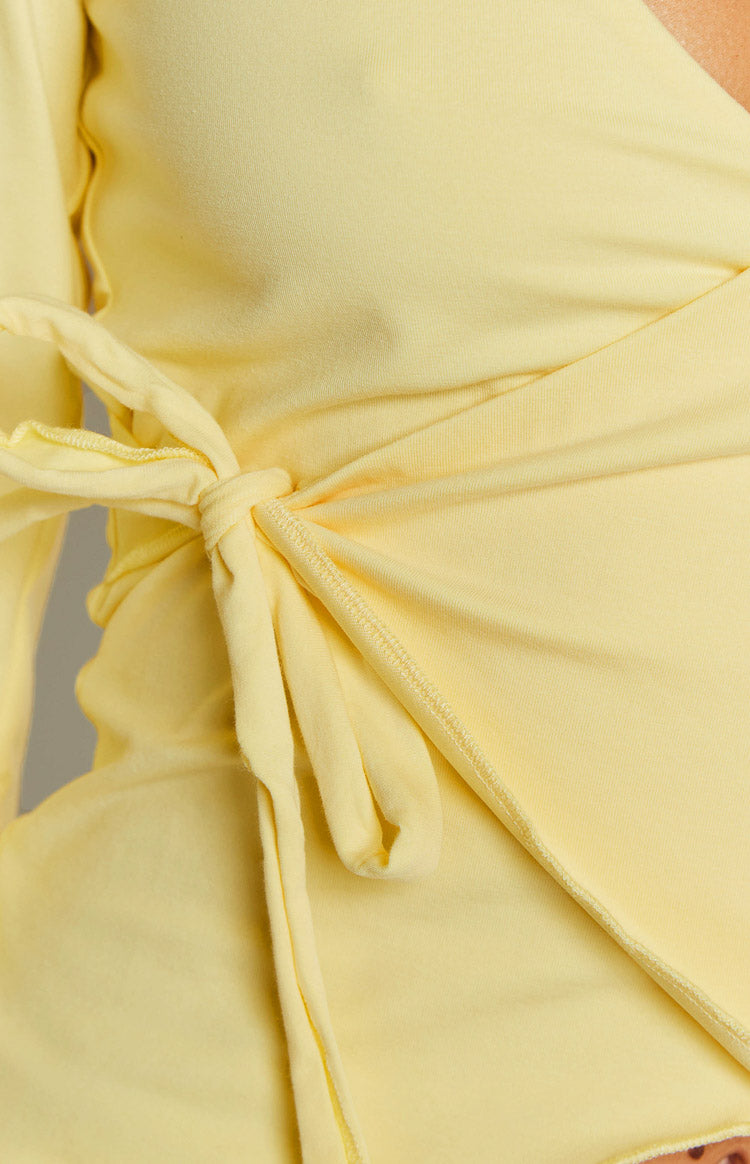Fantasize Yellow Long Sleeve Front Wrap Top Image