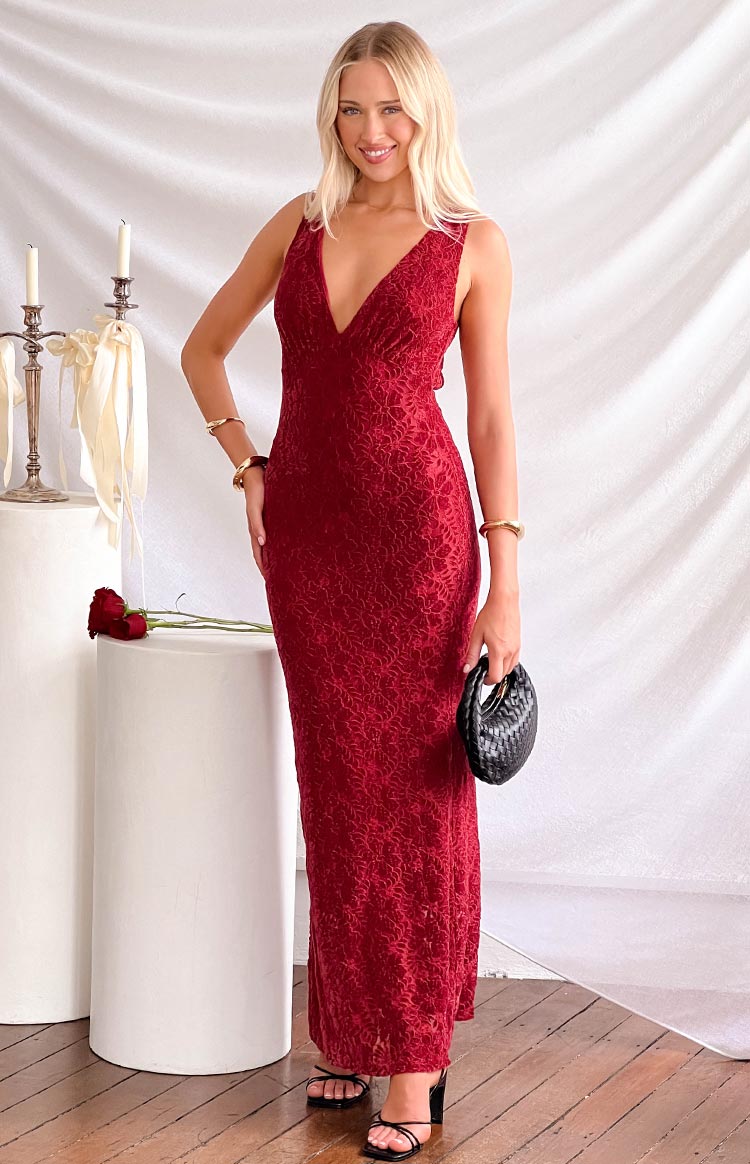 Farida Red Lace Maxi Dress Image