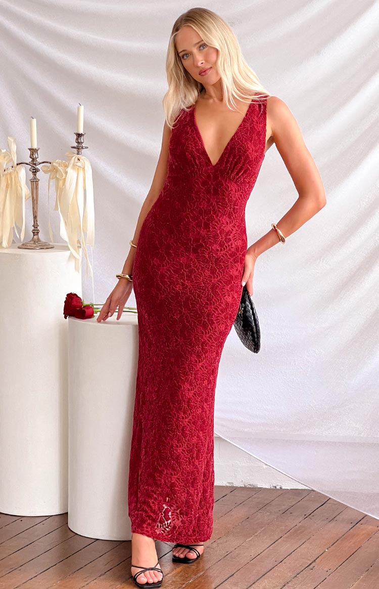 Farida Red Lace Maxi Dress Image