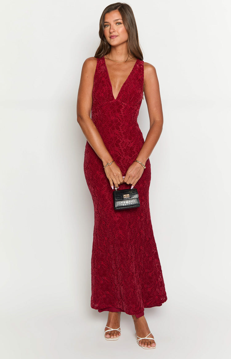 Farida Red Lace Maxi Dress Image