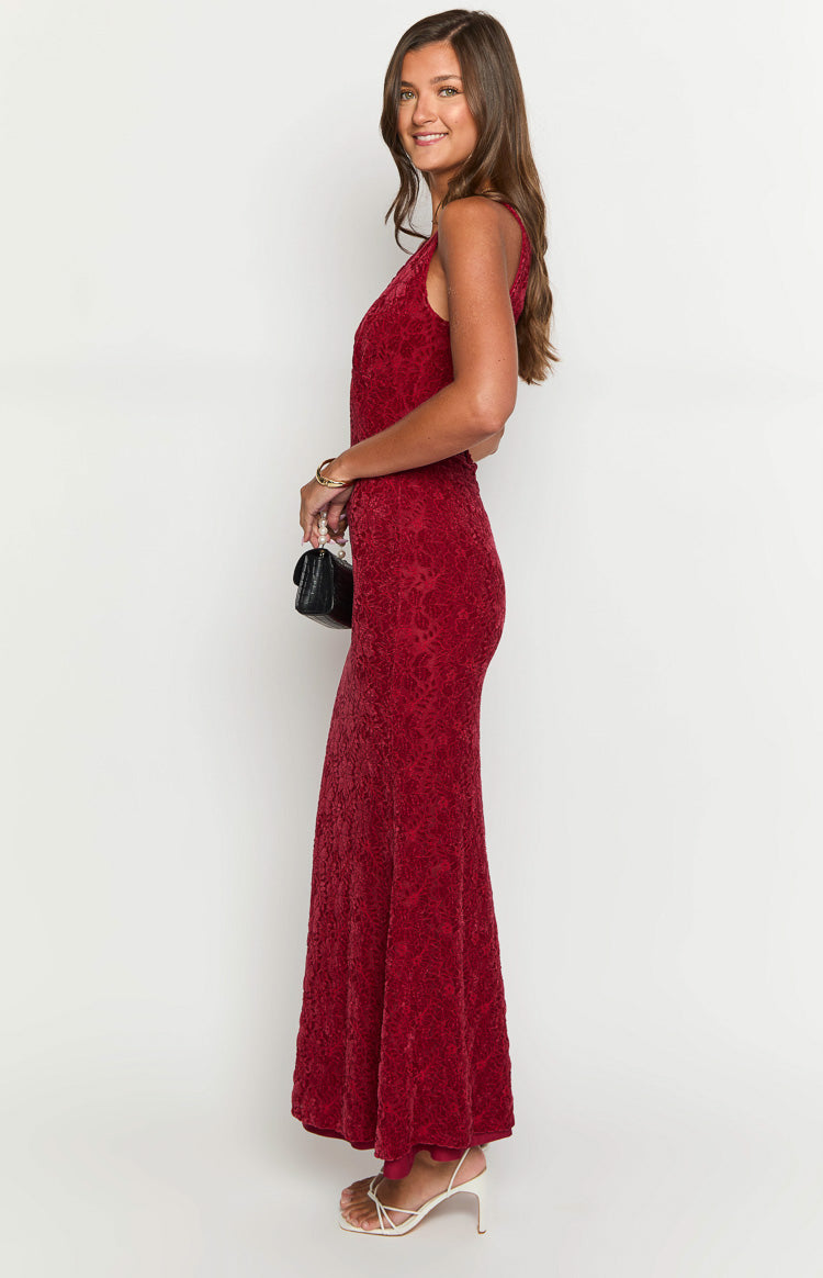 Farida Red Lace Maxi Dress Image