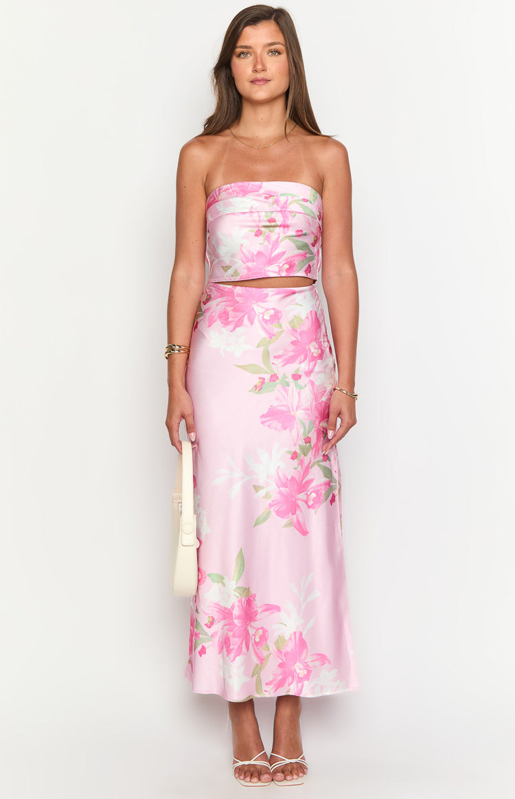 Genevieve Pink Floral Print Maxi Skirt Image