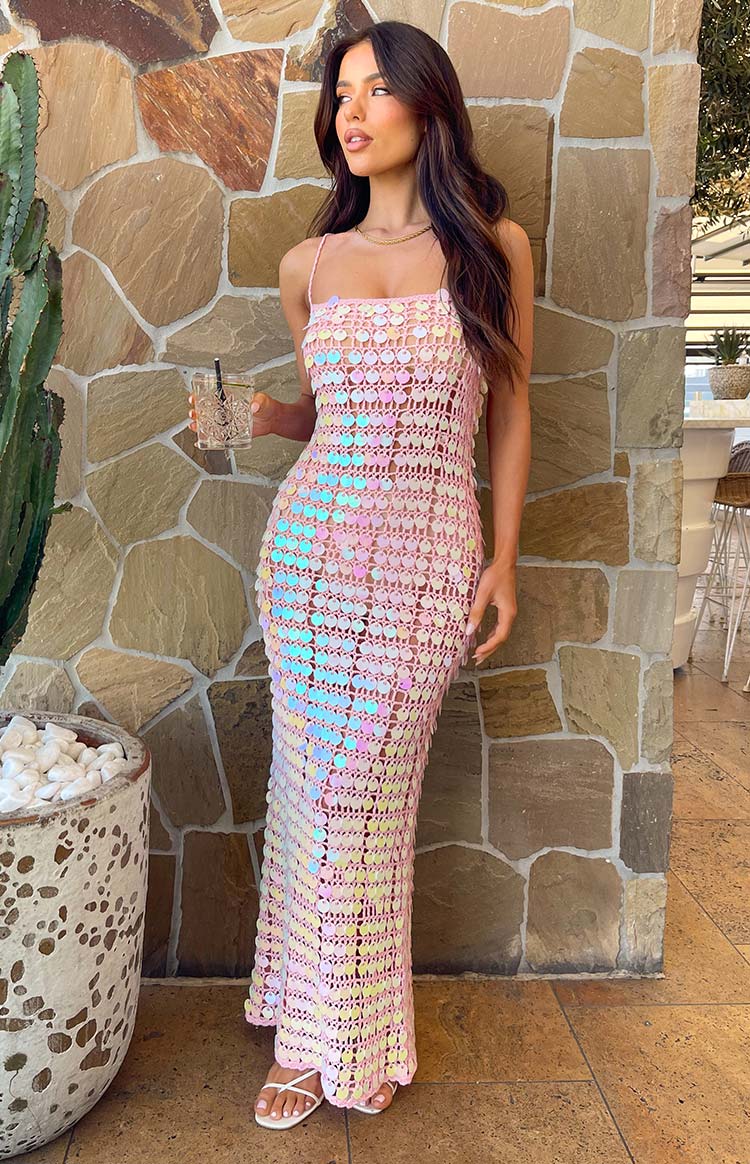 Glance Pink Sequin Strapless Maxi Dress Image