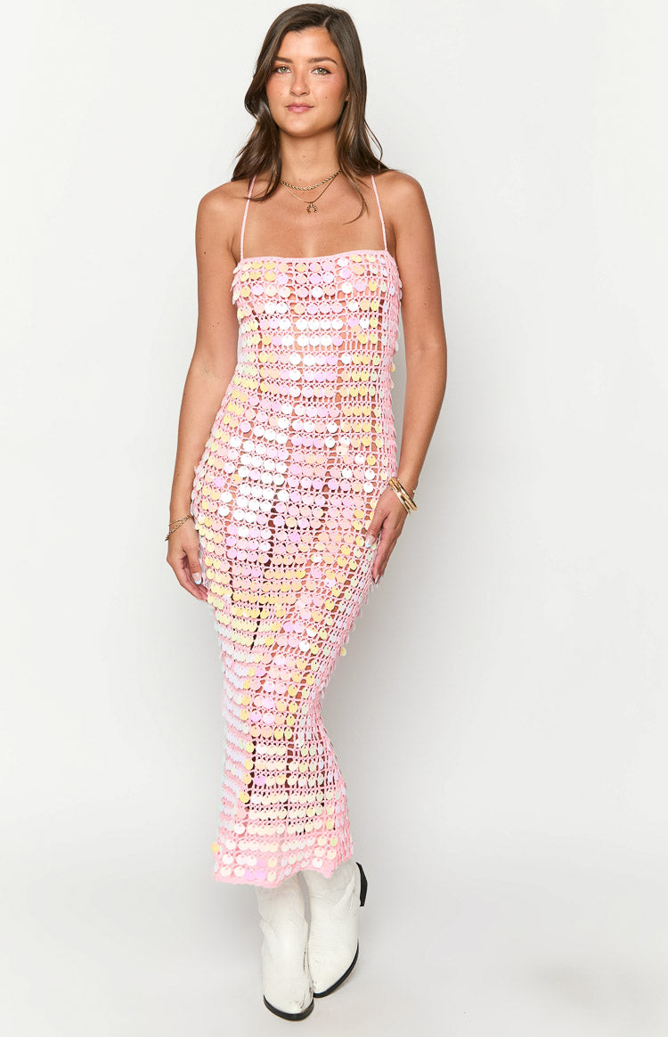 Glance Pink Sequin Strapless Maxi Dress Image