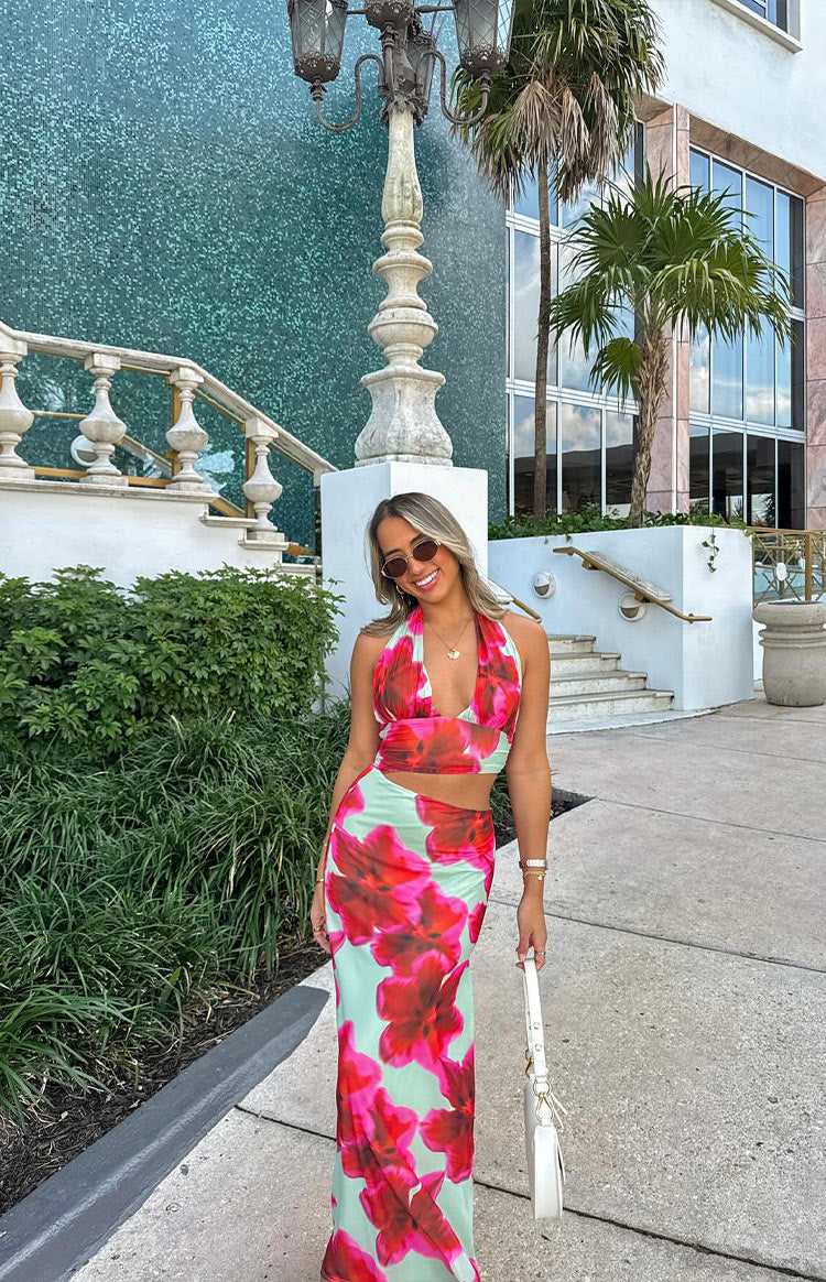 Harvey Green Floral Print Maxi Dress Image