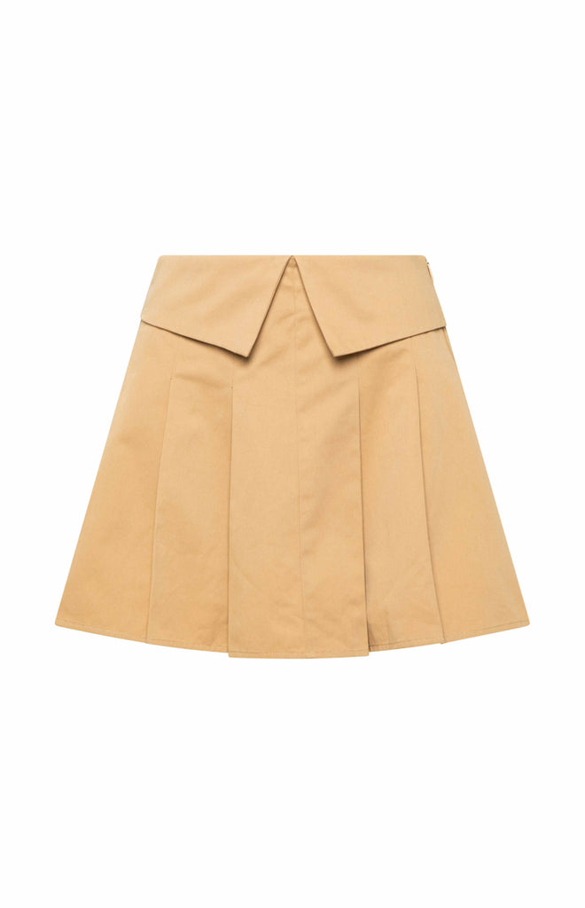 Haylen Tan Pleated Mini Skirt – Beginning Boutique