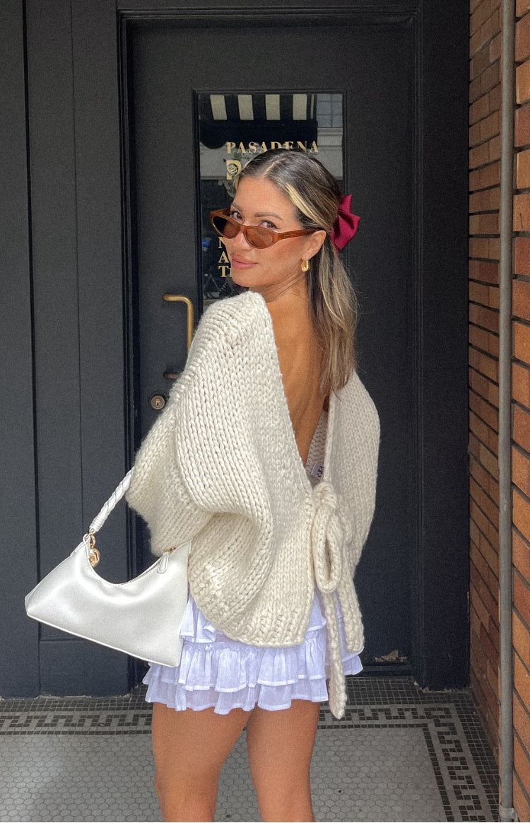 Holiday Cream Tie Up Knit Cardigan Image