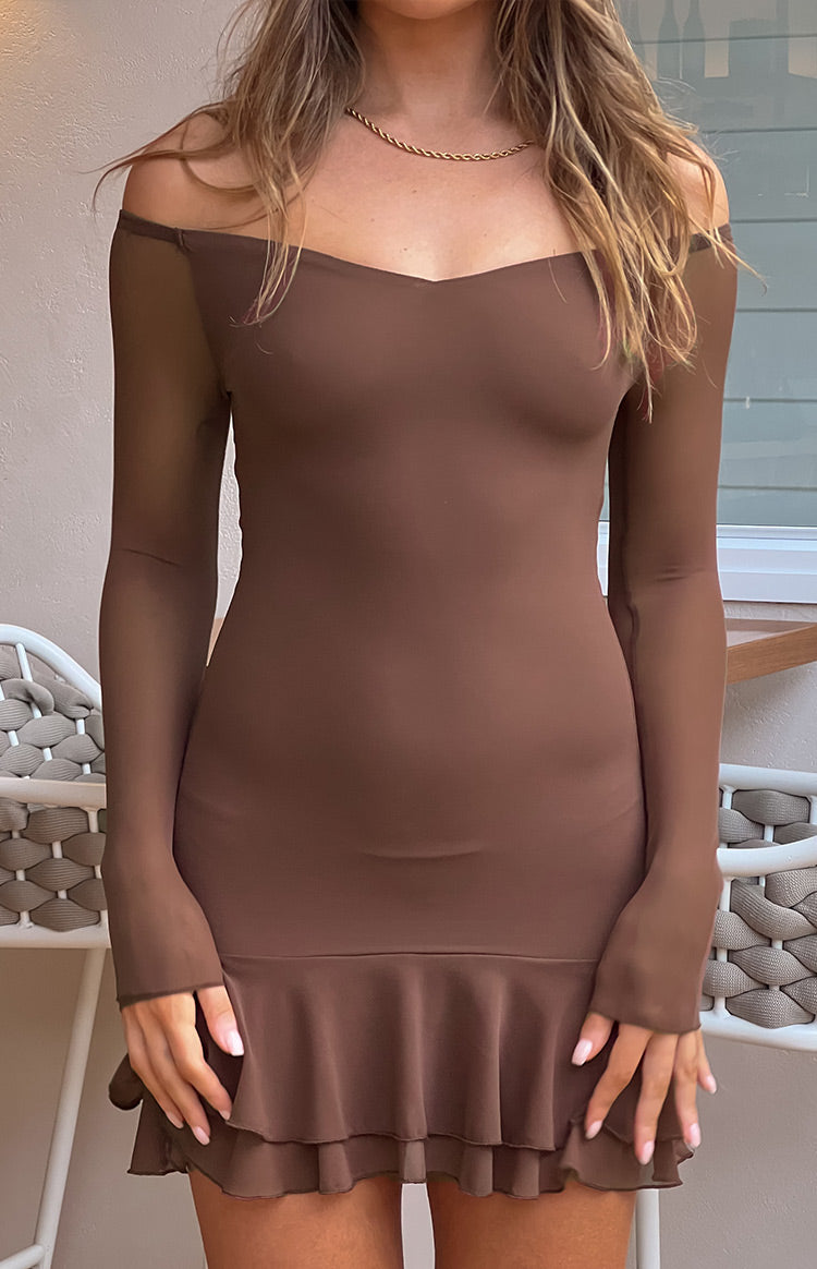 Houdini Brown Long Sleeve Mini Dress Image