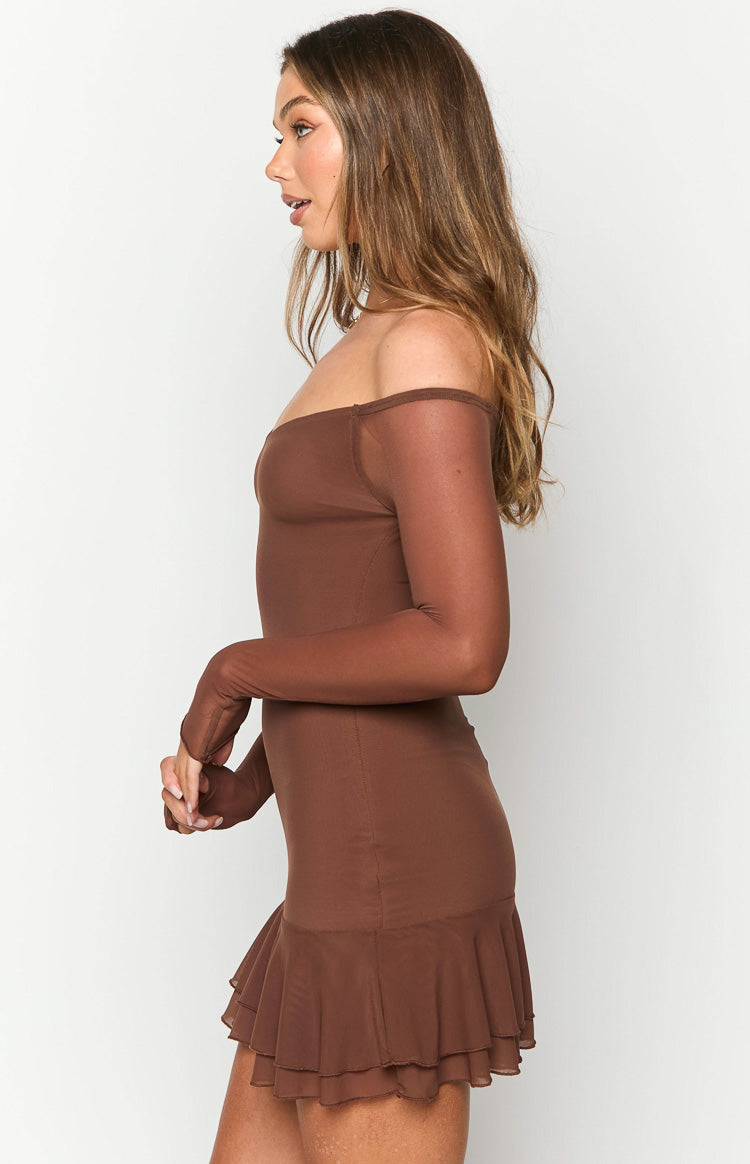 Houdini Brown Long Sleeve Mini Dress Image