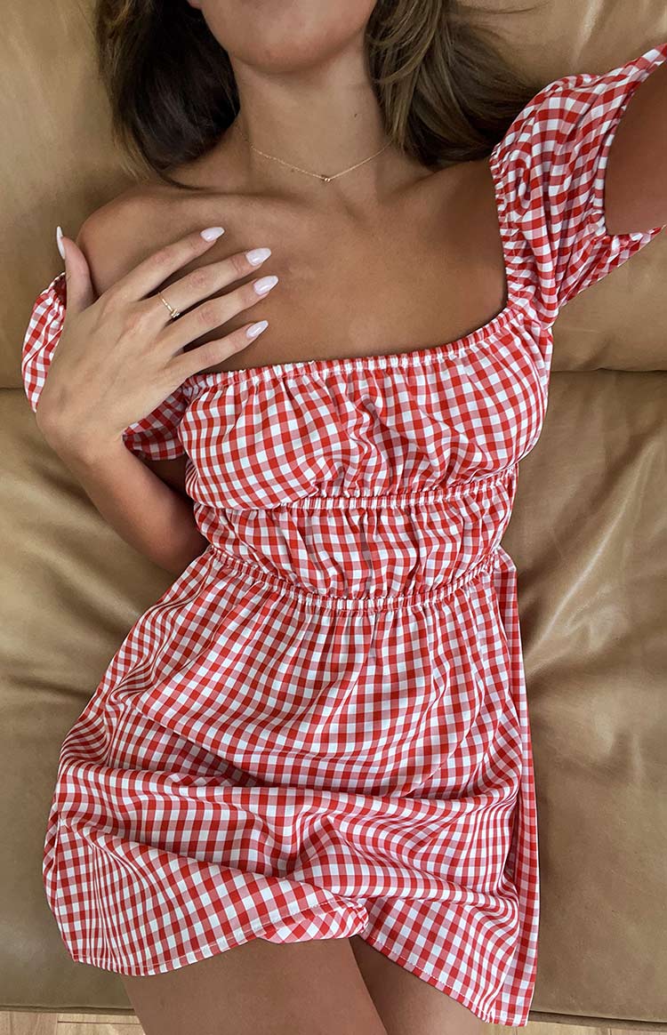 I'm Yours Red Gingham Mini Dress Sale