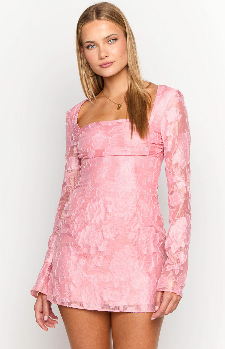 Iggy Pink Floral Long Sleeve Mini Dress Image