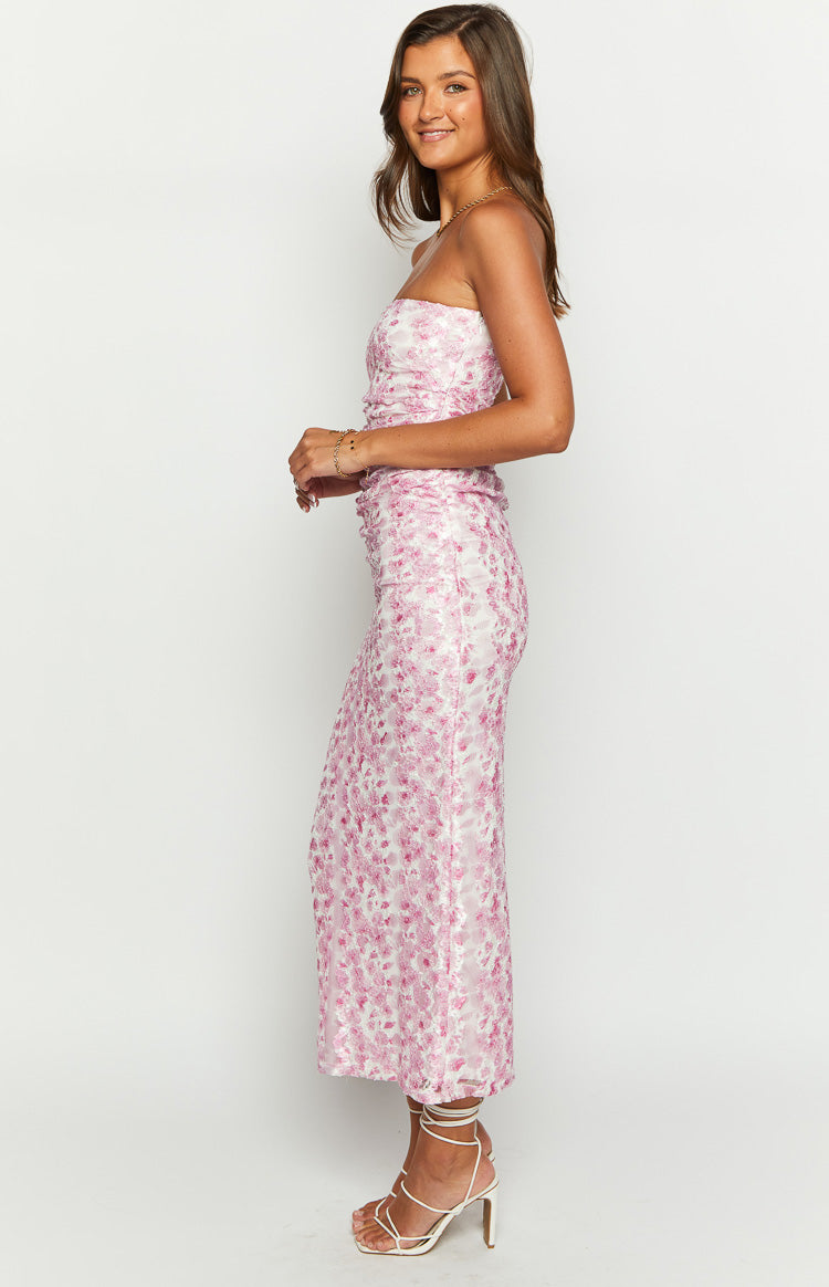 Shop Formal Dress - Imogen Pink Floral Print Strapless Maxi Dress secondary image