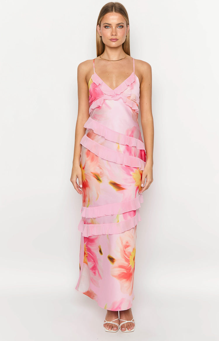 Inara Light Pink Floral Print Ruffle Maxi Dress Image