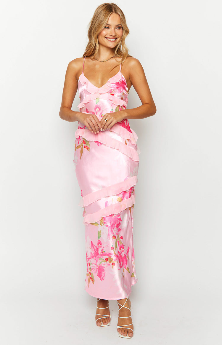 Collective Dress - Inara Pink Floral Print Ruffle Maxi Dress sixth image