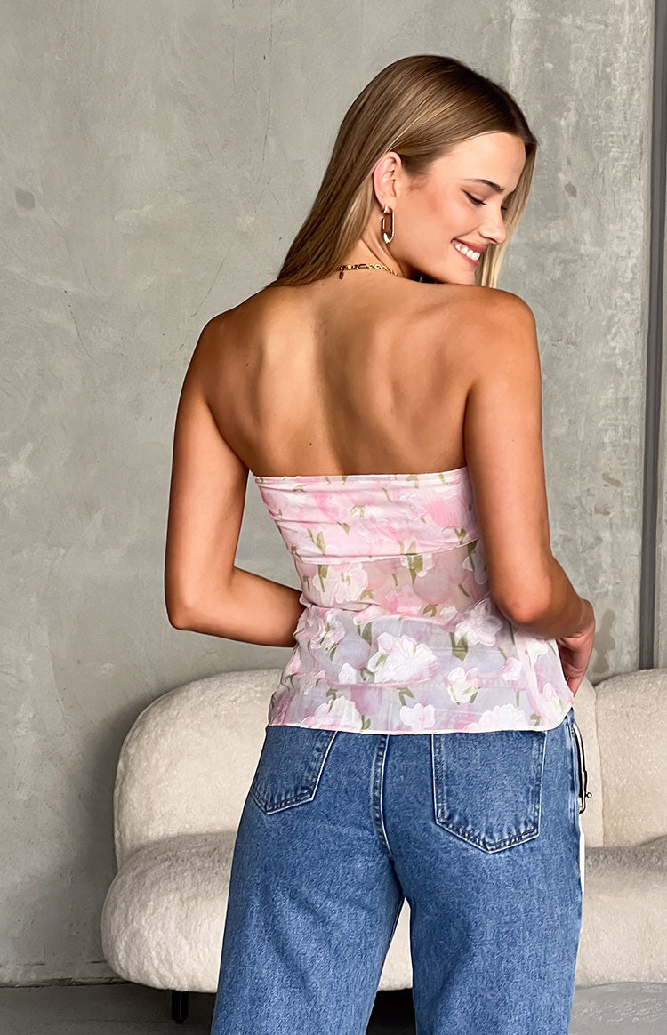 Jacqulin Pink Floral Strapless Top Image