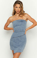 Jasmine Mid Wash Denim Wrap Front Mini Dress Image