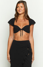 Jay Black Tie Front Crop Top – Beginning Boutique US