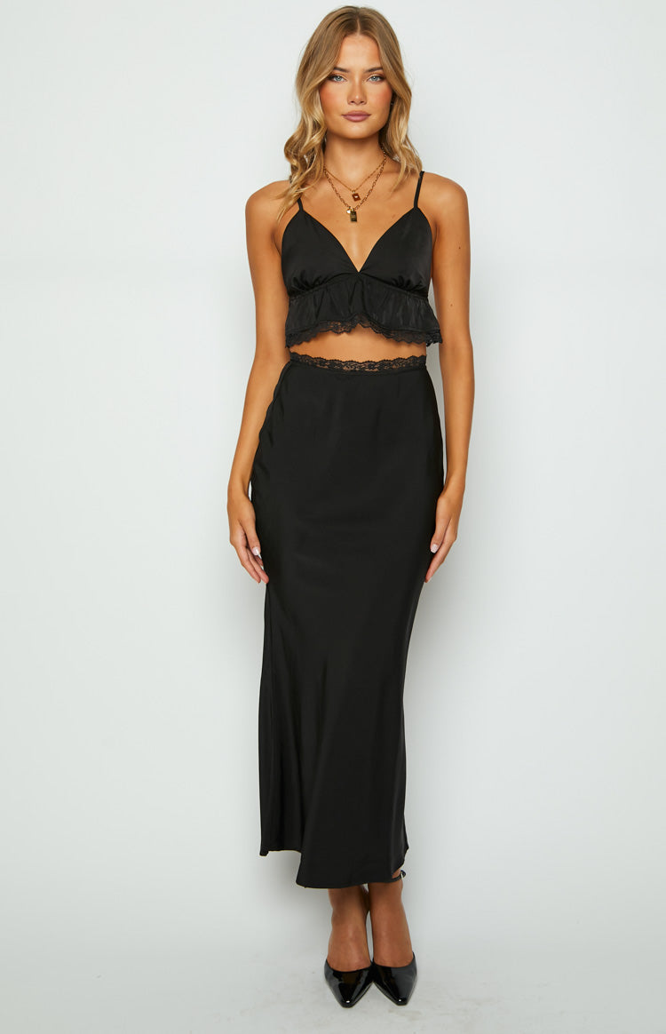Jayde Black Lace Trim Maxi Skirt, | Shop Maxi Skirts by Beginning Boutique