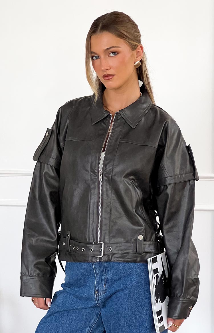 Jessica Anne PU Washed Black Jacket Image