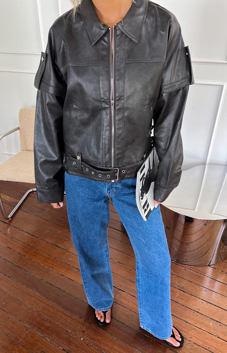 Jessica Anne PU Washed Black Jacket Image