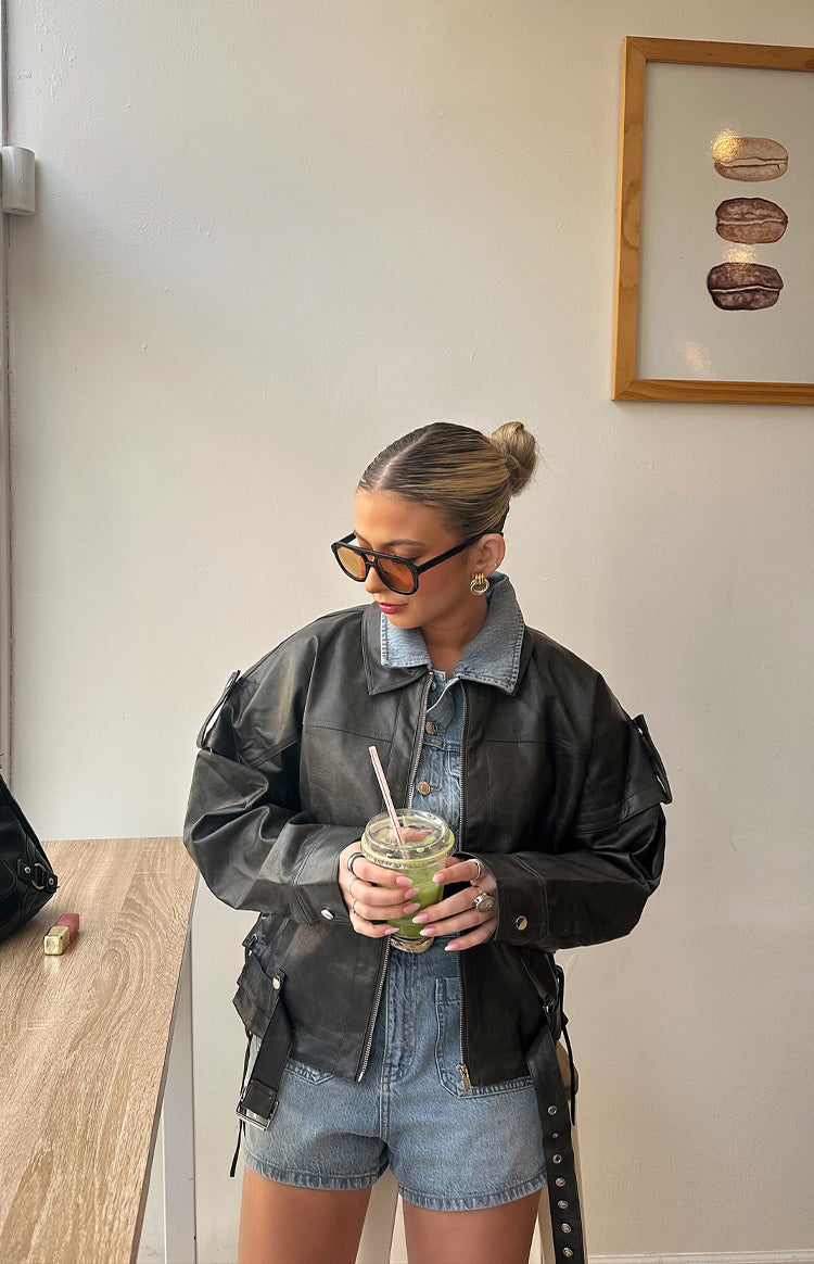 Jessica Anne PU Washed Black Jacket Image