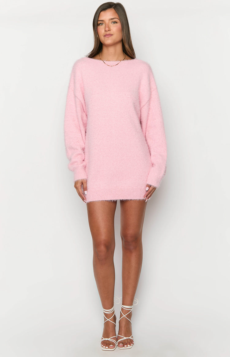 Kleine Pink Long Sleeve Knit Mini Dress Image