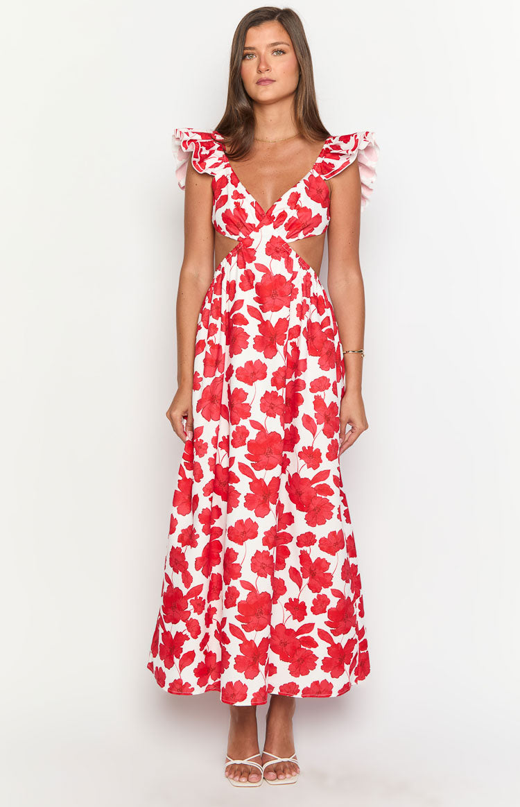 Collective Dress - Kaden Red Anemone Floral Print Maxi Dress secondary image