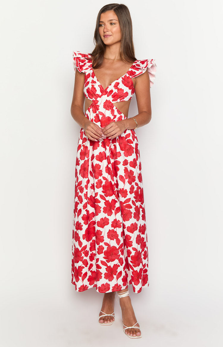 Kaden Red Anemone Floral Print Maxi Dress Image