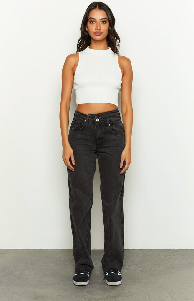 Kansis Washed Black Uneven Waist Jeans – Beginning Boutique