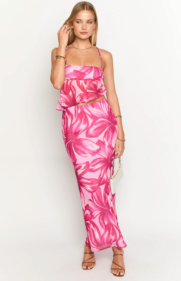 Karla Pink Floral Maxi Skirt Image