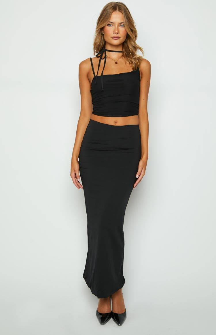Kelsey Black Tie Neck Mesh Top Image