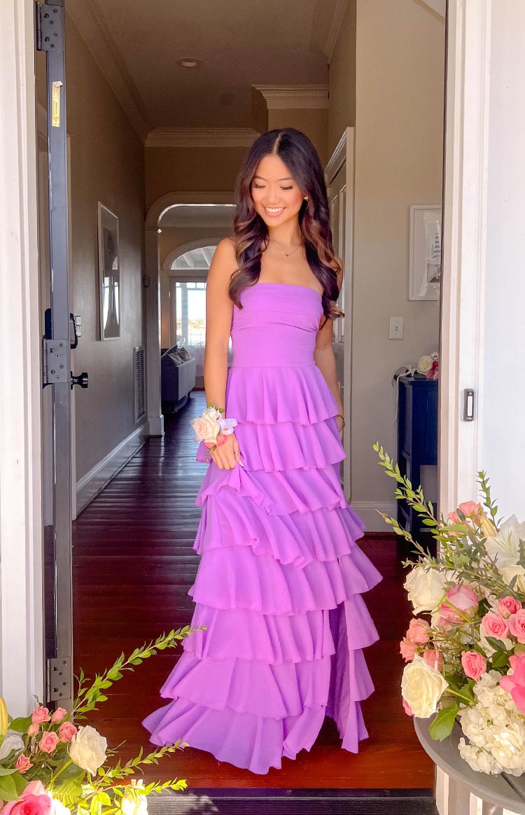 Kim Magenta Strapless Ruffle Maxi Dress Image