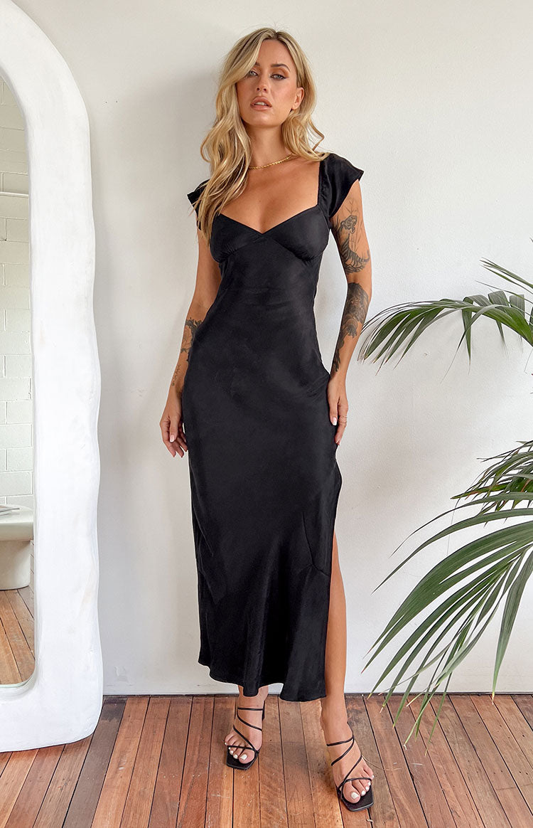 Black maxi dress with short outlet sleeves