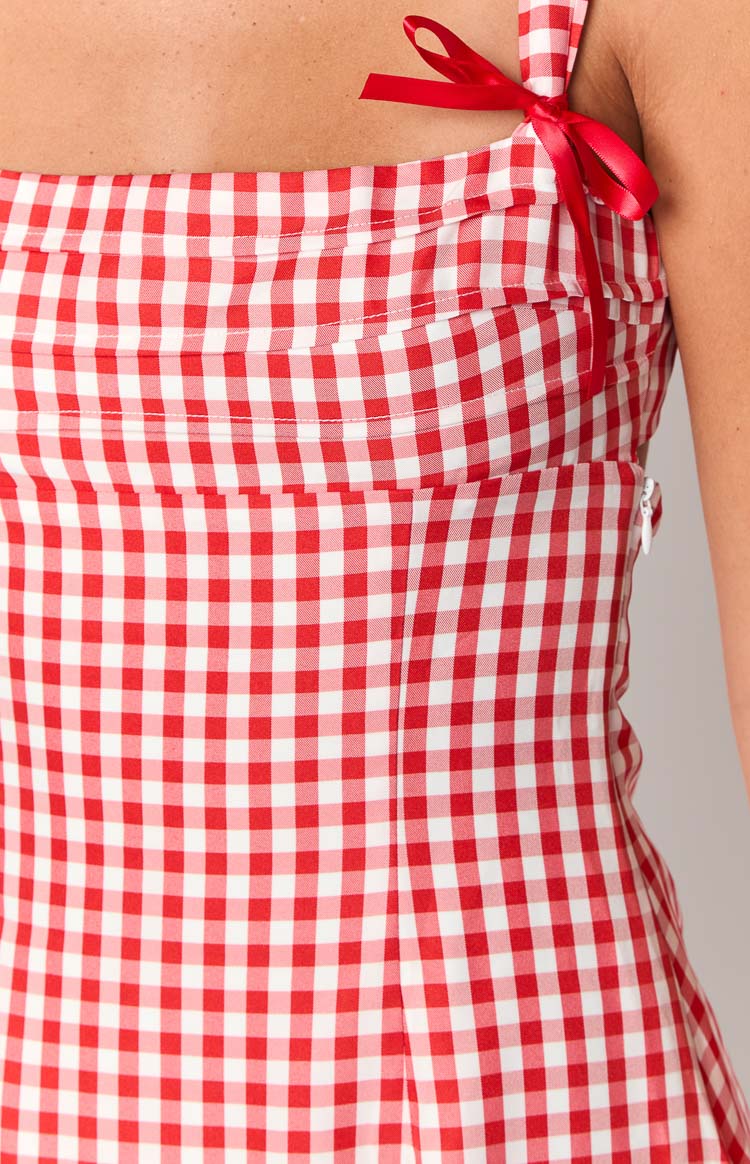 Layla Red Gingham Tie Back Mini Dress Image