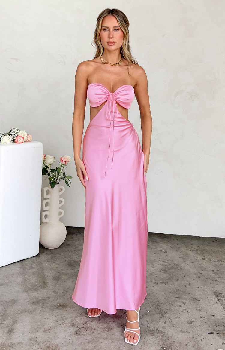 Lili Pink Satin Strapless Maxi Dress Sale